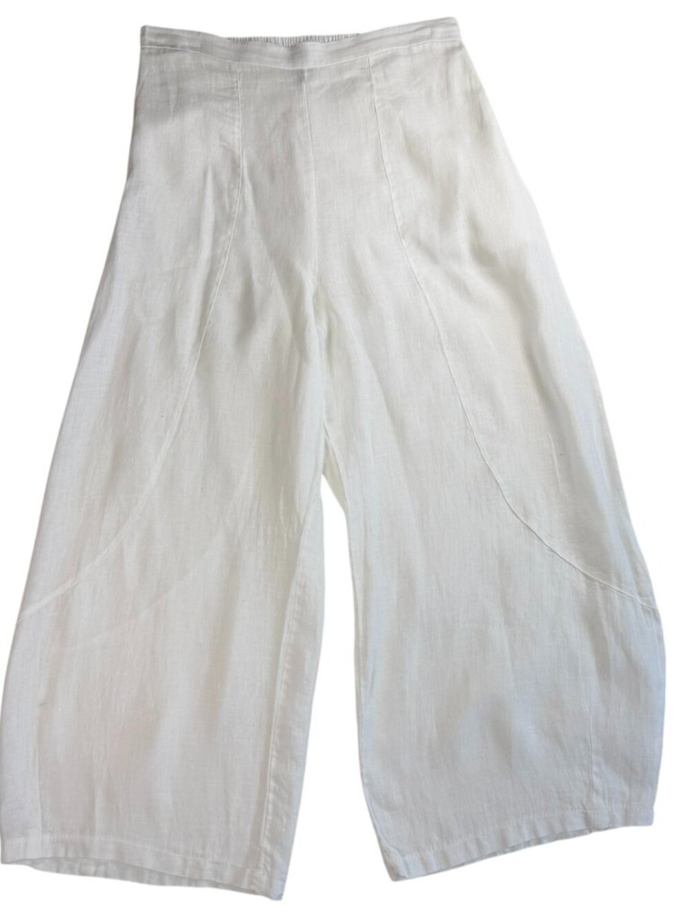 Inizio White Linen Wide Leg Harem Pants — Lagenlook, Size M